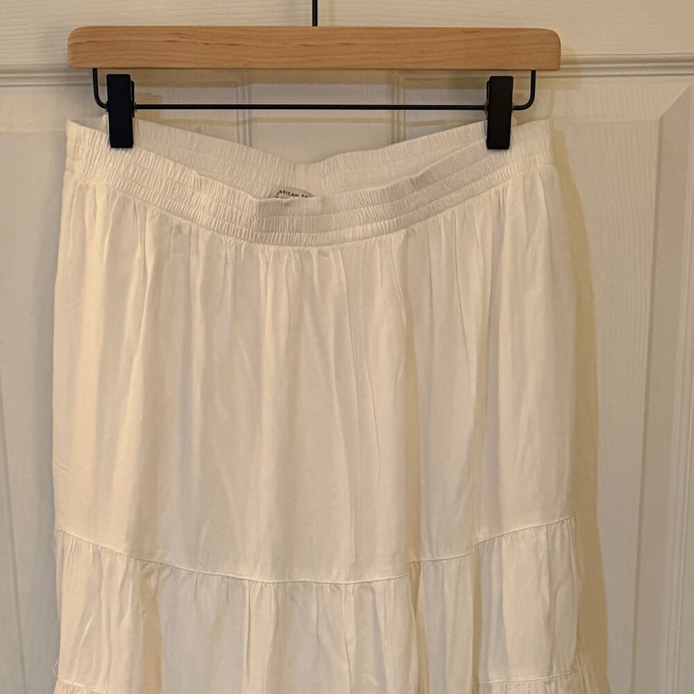 American Eagle White Tiered Maxi Skirt Elastic Waist Large